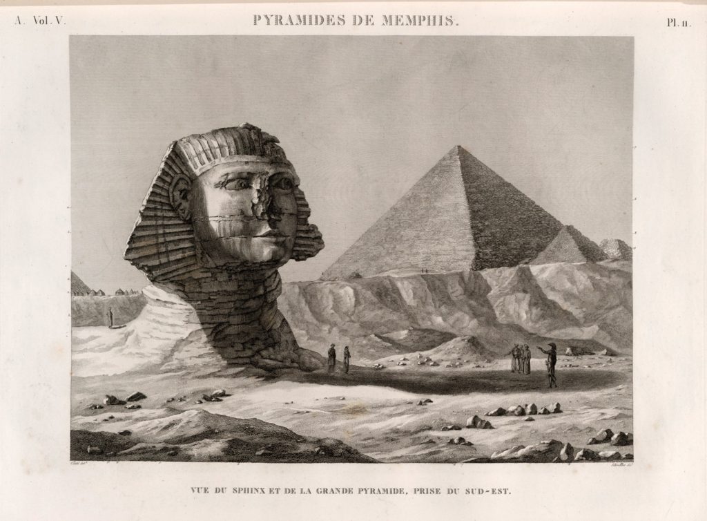 Napoleon-Egypte-Pyramides_de_Memphis._Vue_du_Sphinx_et_de_la_Grande_Pyramide,_prise_du_sud-est_(NYPL_b14212718-1268179)-BD