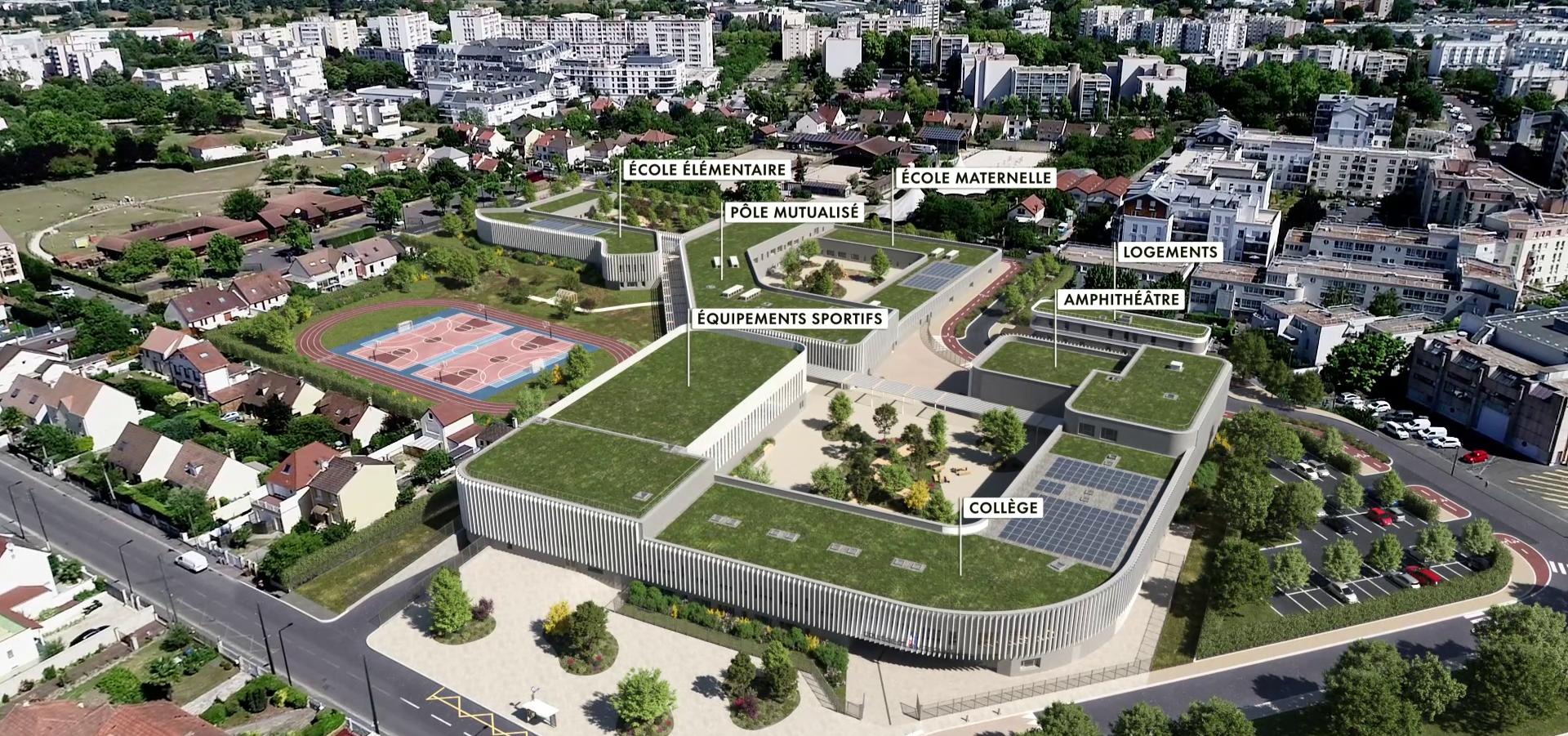 La cité scolaire réunit sur un même site trois niveaux : maternelle, élémentaire, collège. © OFFINIA & GRD ARCHITECTES – ARCHI GRAPHI IMAGES