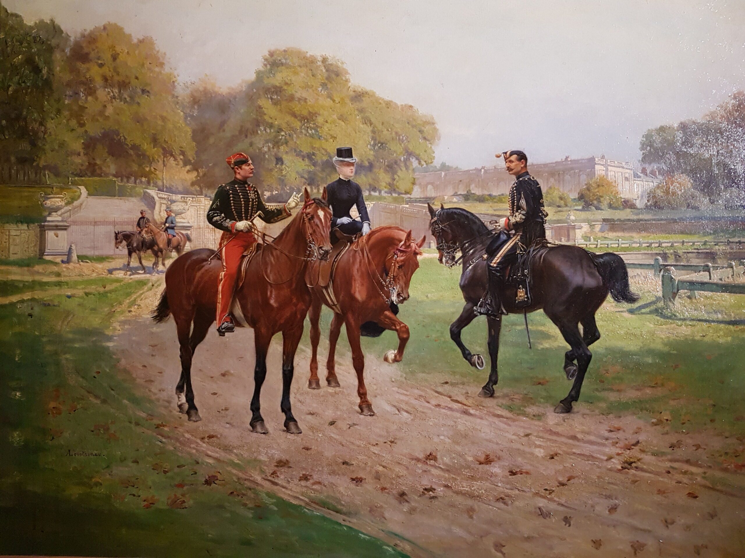 Cavaliers dans le parc de Versailles, par Louis-Auguste Loustaunau vers 1898. © Musée Lambinet