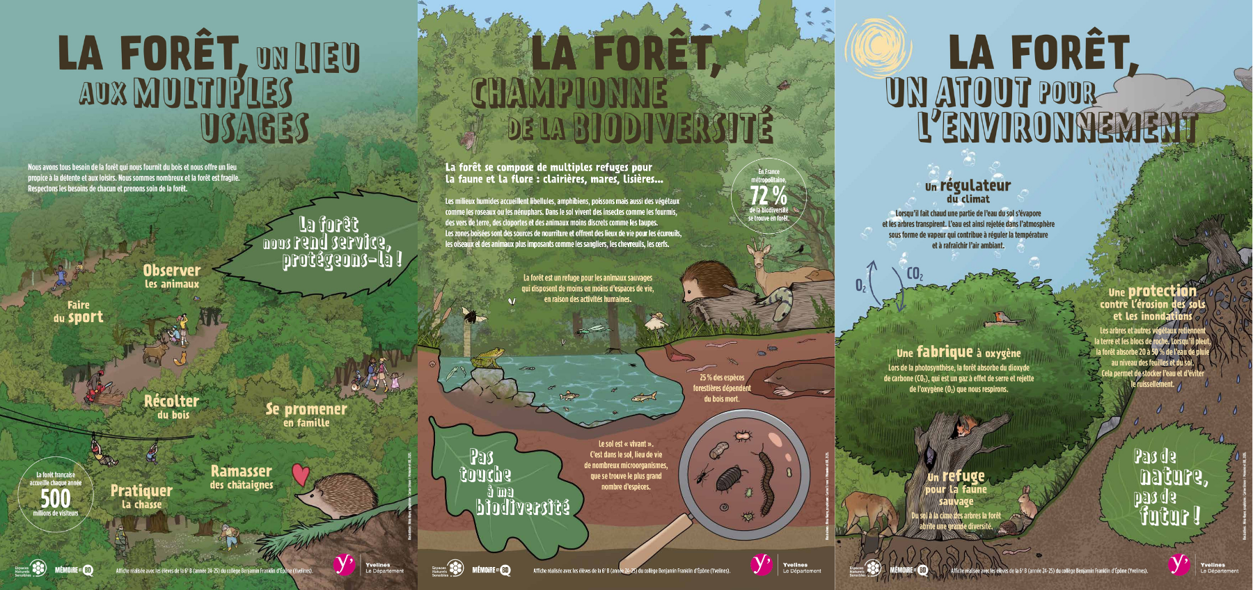 Les trois affiches réalisées par les collégiens qui seront déployées sur certains ENS des Yvelines.