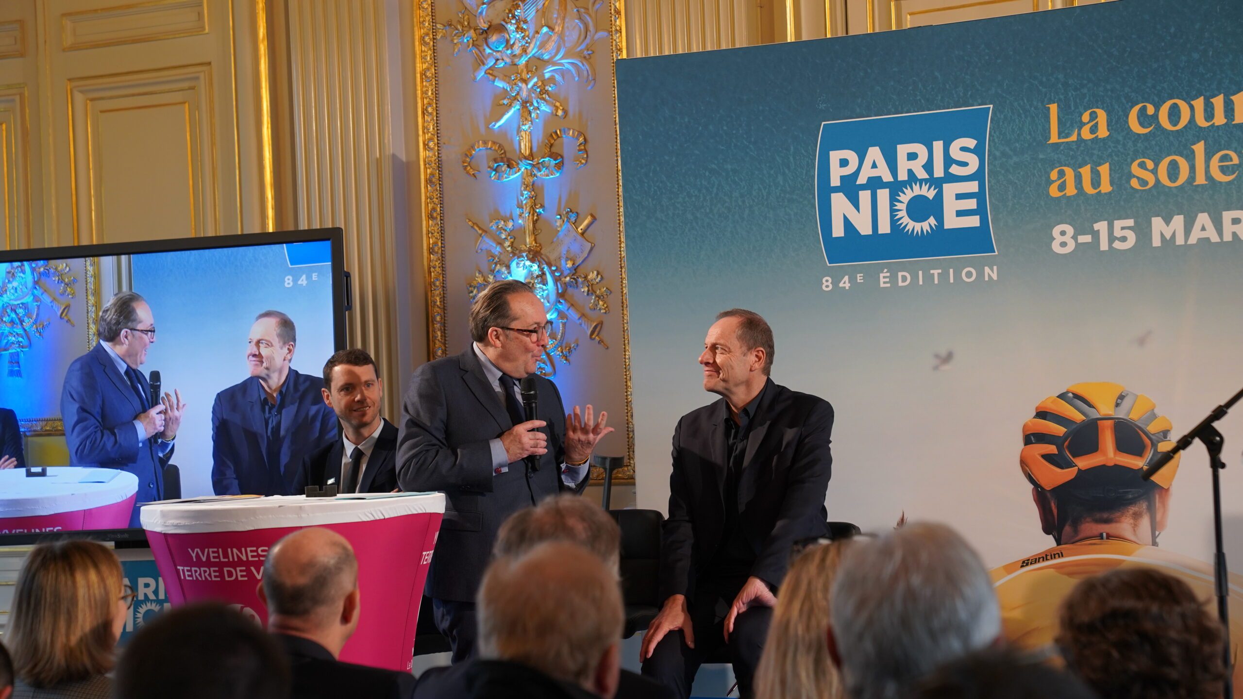 Pierre Bédier, président du Département, et Christian Prudhomme, directeur du Tour de France, ont rappelé à quel point les Yvelines sont un terre de vélo. ©CD78
