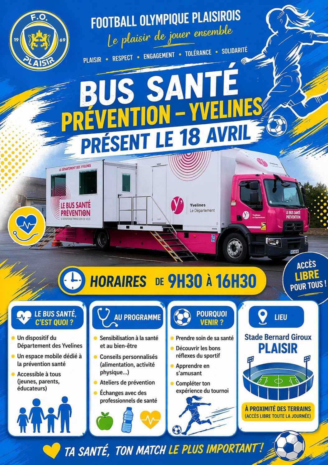 Le Bus Santé sera présent le 14 juin à Trappes dans le cadre d’un nouveau tournoi de football. ©FOP