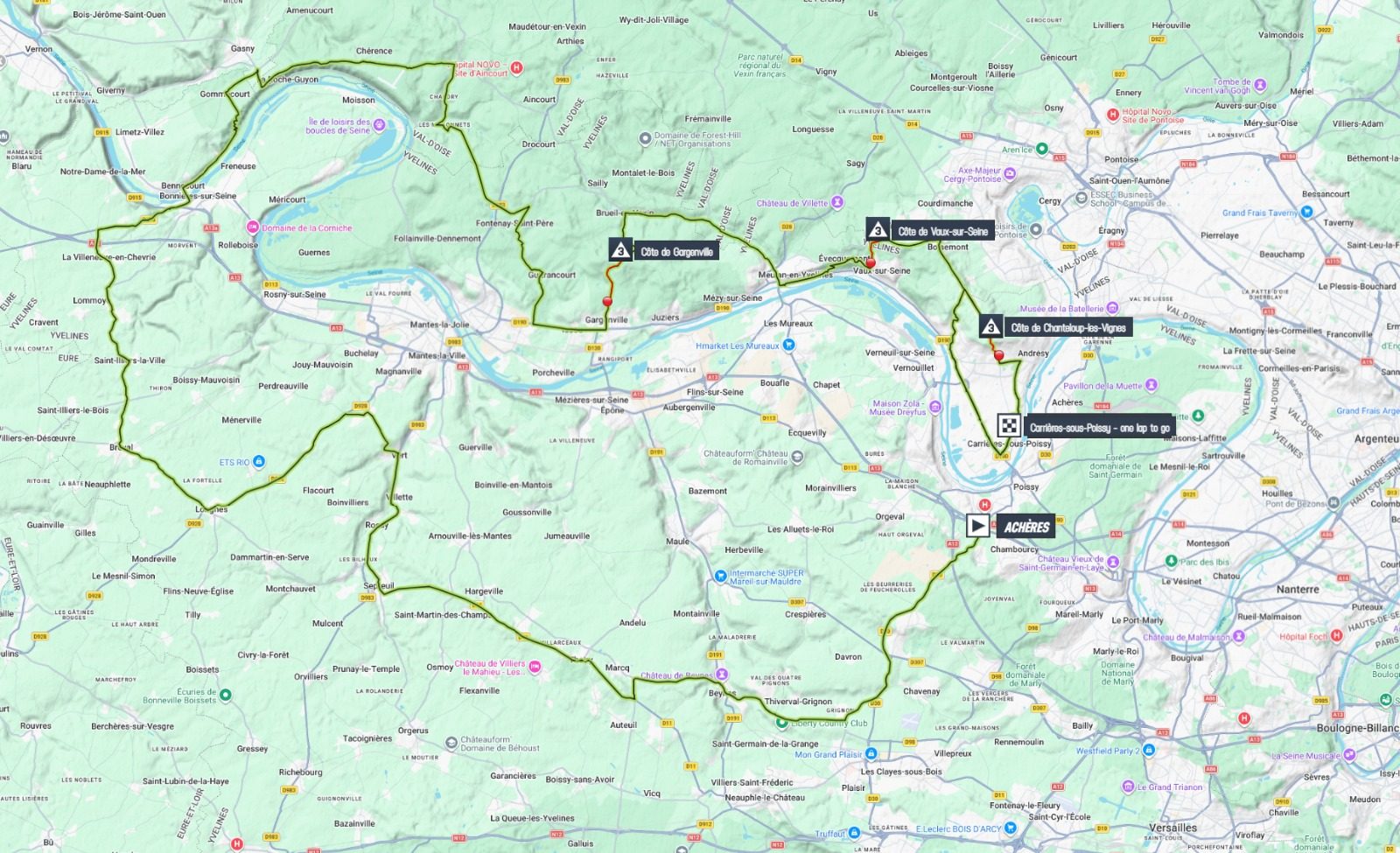 Tracé de la première étape avec une attention particulière si vous devez vous déplacer du côté de Carrières-sous-Poissy, Triel-sur-Seine, Andrésy et Chanteloup-les-Vignes. ©PCS